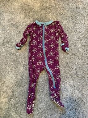 Kickee Pants Plum Atom Print Footed One-Piece with Teal Trim